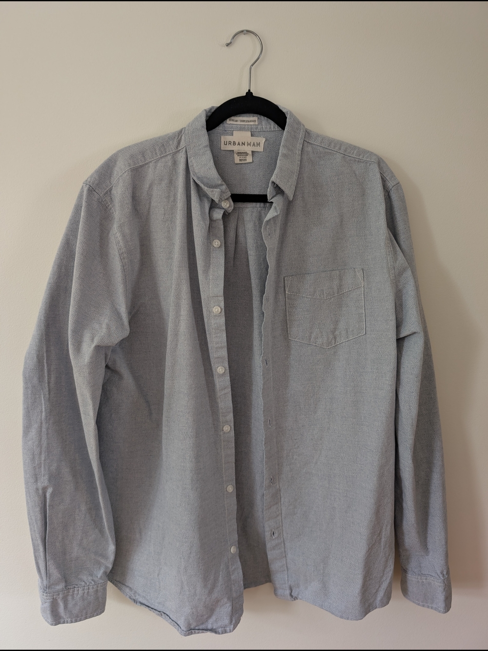 Urban Man - Light Gray Long-Sleeve Button-Down Shirt - Medium